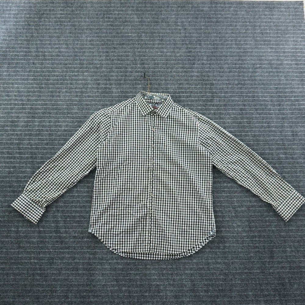 Robert Graham Button Front Shirt Mens XL Black Gingham Classic Fit Contrast Cuff